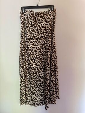 Large - Leopard Print Midi Skirt - Neutral Animal Print- Runs Small